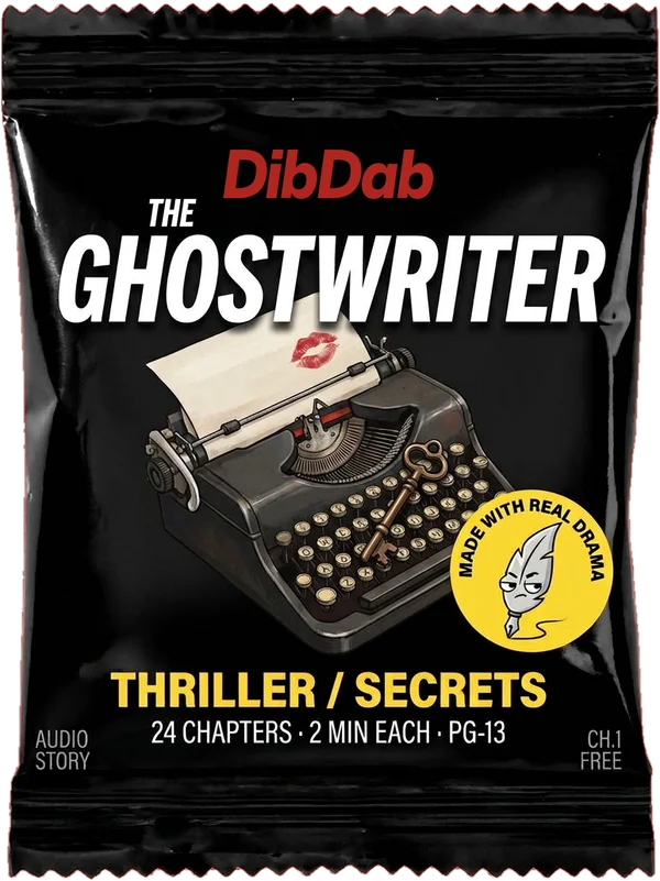 The Ghostwriter story packet: a typewriter with a lipstick kiss on the page and an old key.